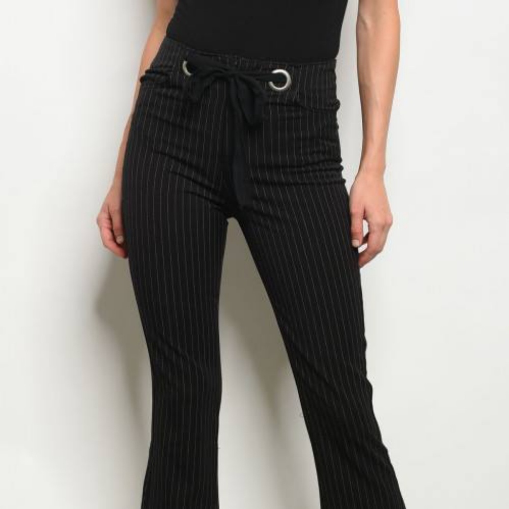 PINSTRIPE KICK FLARE PANTS in black - Picture 2 of 6